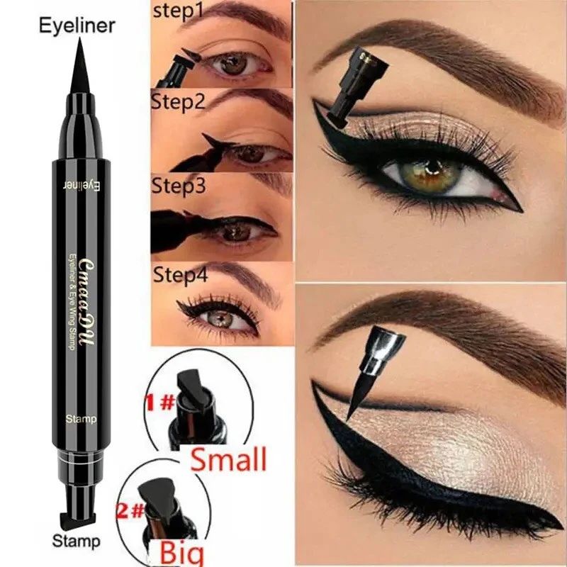 2 in 1 Winged Stamp Liquid Eyeliner Pen Waterproof Fast Dry Black Eye Liner Pencil With Eyeliner Cosmetic Double-ended Eyeliner