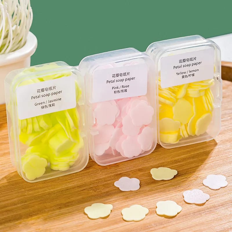 100pcs Scented Flower Paper Soap Box Portable and Dissolvable Soap Paper Sheets for Hand Washing and Cleaning