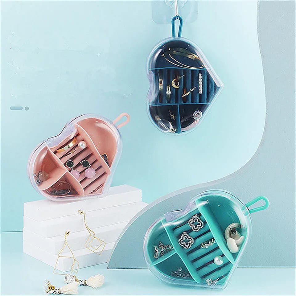 Mini Travel Jewelry Box Transparent Flip Acrylic Earrings Necklace Ring Portable Heart Shape Travel Jewelry Organizer Box