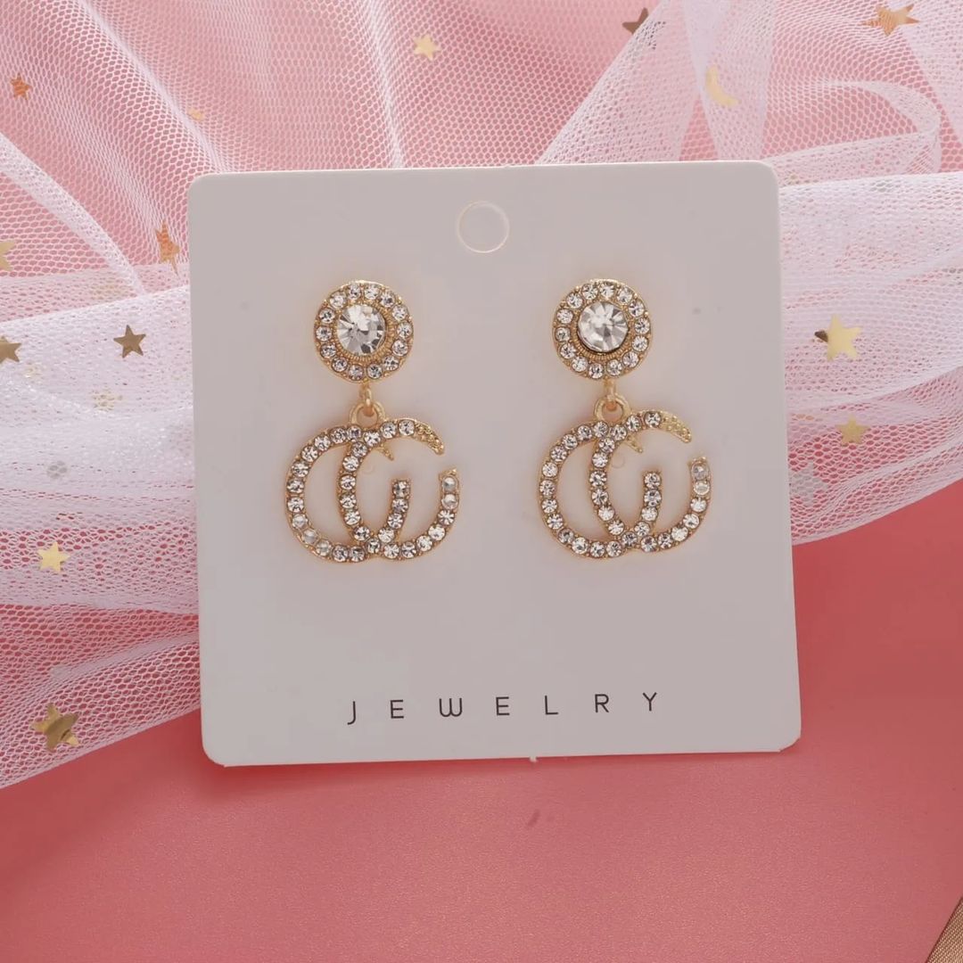 Double C -Shape Pendant Drop Earrings Full Crystal Earrings Temperament Party Earrings Pair