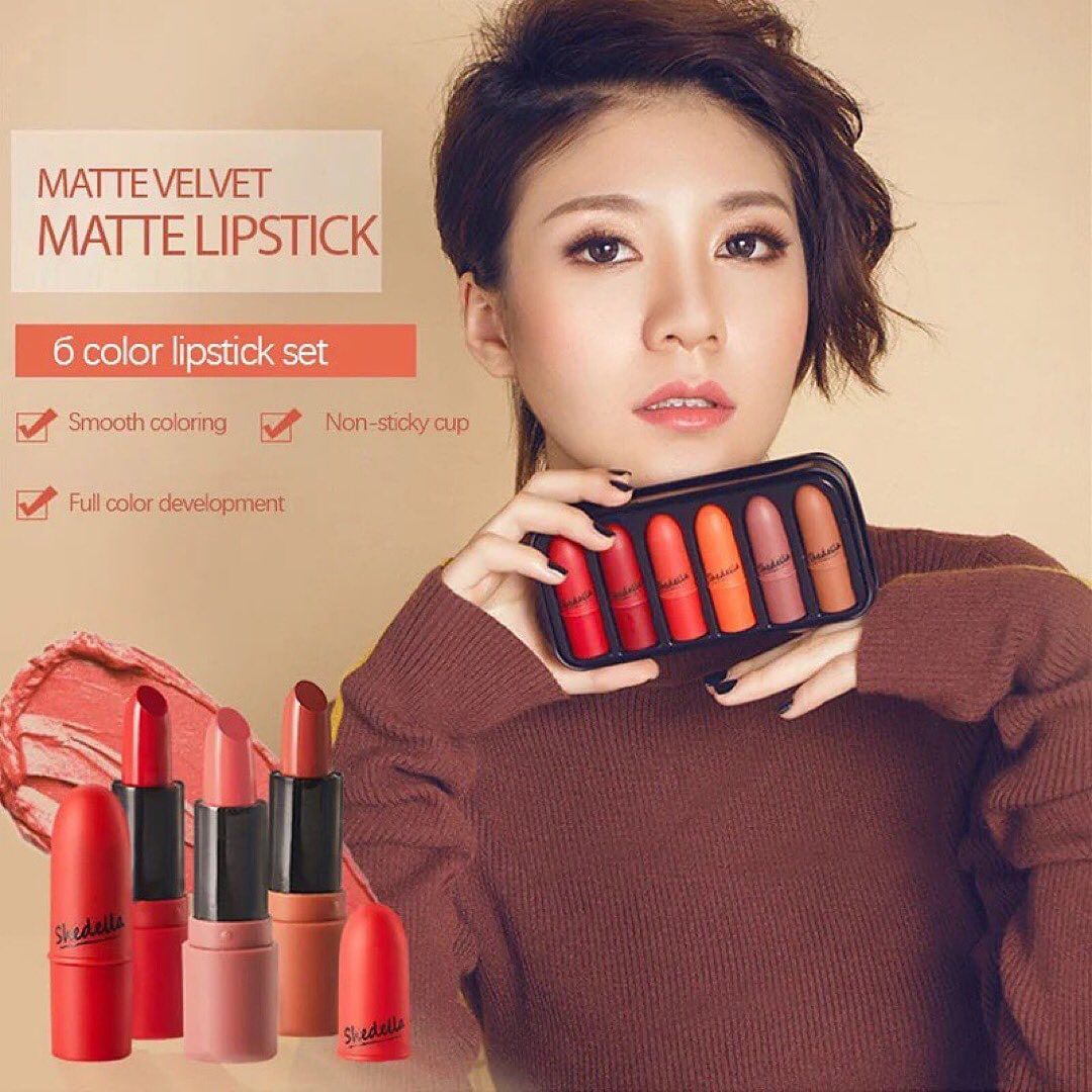 6pcs/set Shedella Velvet Matte Lipstick Bullet Vibrato Live Burst Gift Box Sets Cosmetic Long-lasting Waterproof Lips Makeup