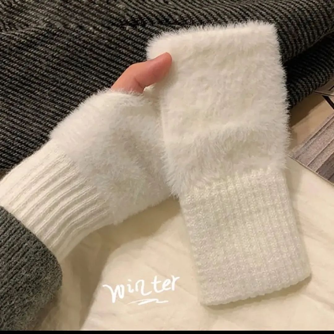 Winter Girls Gloves Warmer Stylish Gloves Knitting Faux Wool Mitten Fingerless Rabbit Fur Gloves