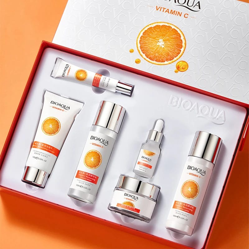 6pcs BIOAQUA Vitamin C Skin Care Sets Moisturizing Whitening Anti-aging Face Cream Serum Facial Cleanser Eye Cream Skin Care Set