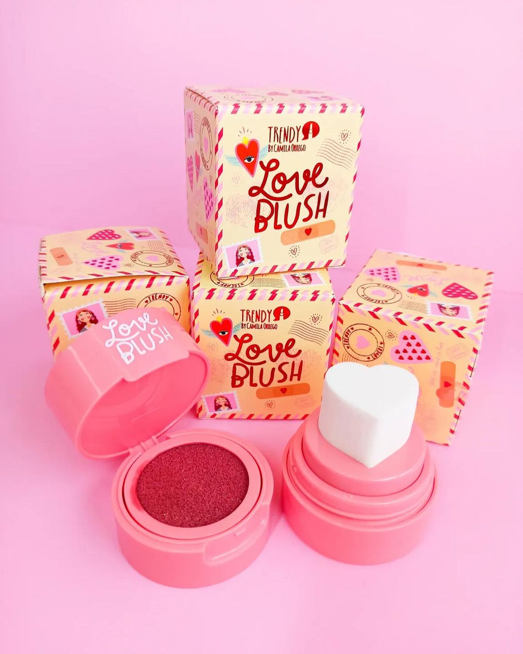 Waterproof Love Heart Blush Stamp Brighten Skin Tone Long Lasting Moisturizing Rouge Pen Shadow Lips Blush Cream Cheek Tint