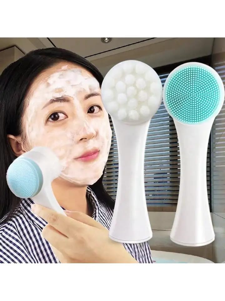 Dual Sided Silicone Cleanser Facial Brush Portable 3D Face Cleaning Brush Face Cleaning Massage Wash