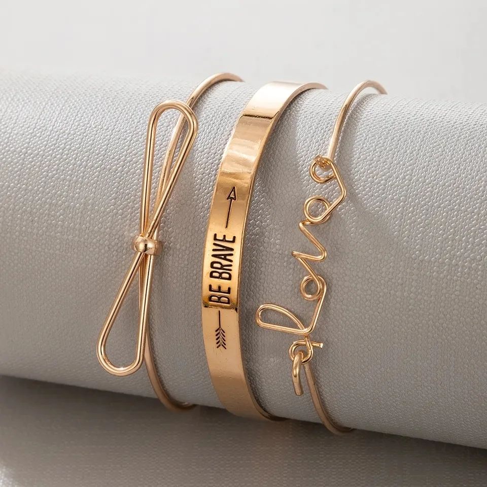 3pcs Cuff Wide Bracelets Bangles BE BRAVE Knot LOVE Bracelets