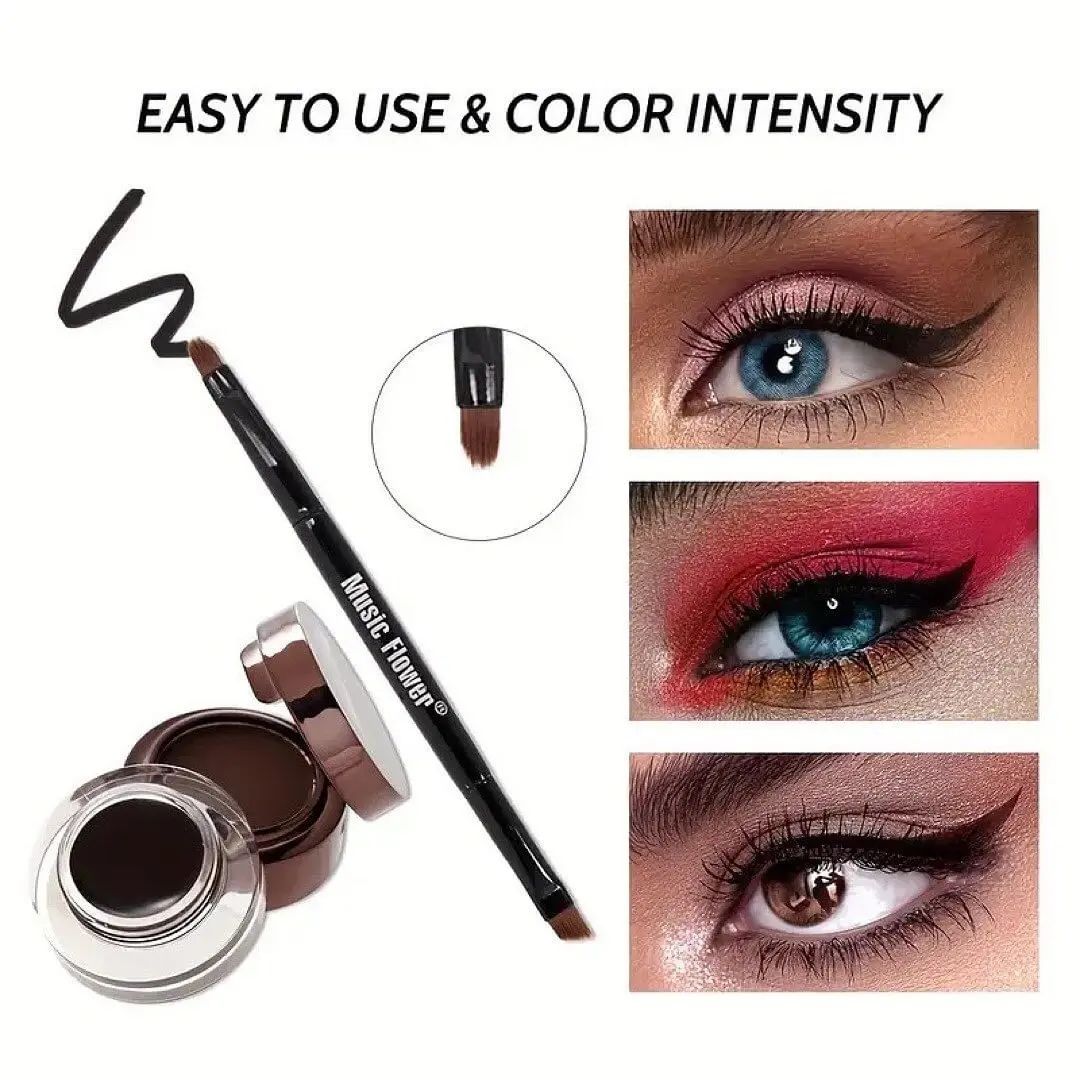 4 in 1 Brown & Black Gel Eyeliner With Brush Makeup Eyebrow Kit Powder Waterproof Kit