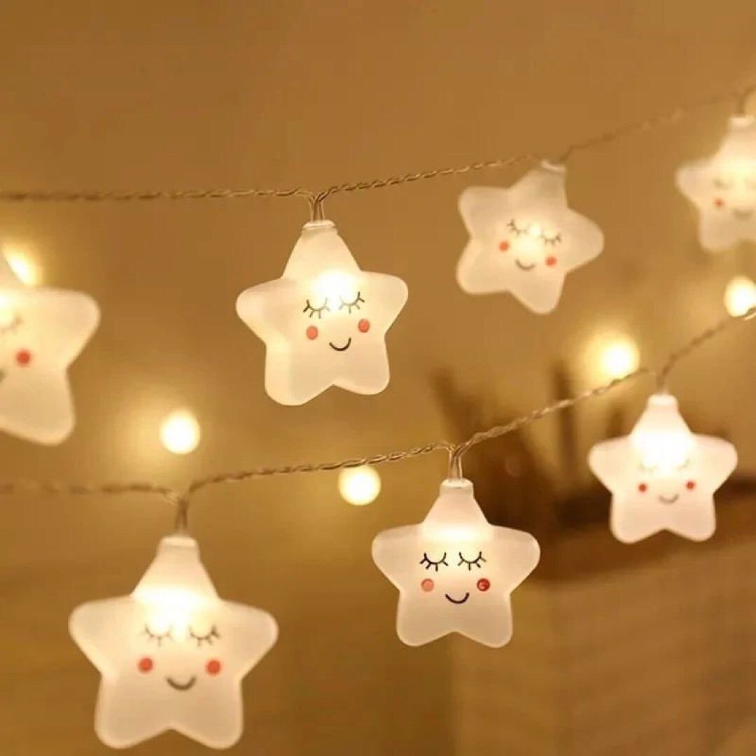 10LED White Star Smilie String Fairy Night Lights, LED Stars String Light, Yellow Star Fairy Lights