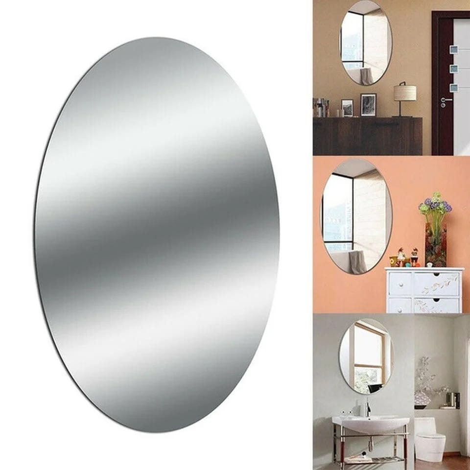 3D Diy Home Bathroom Acrylic Stickers Reflective Surface Oval & Square Pattern Wall Stickers Mirror Stickers Home Bathroom