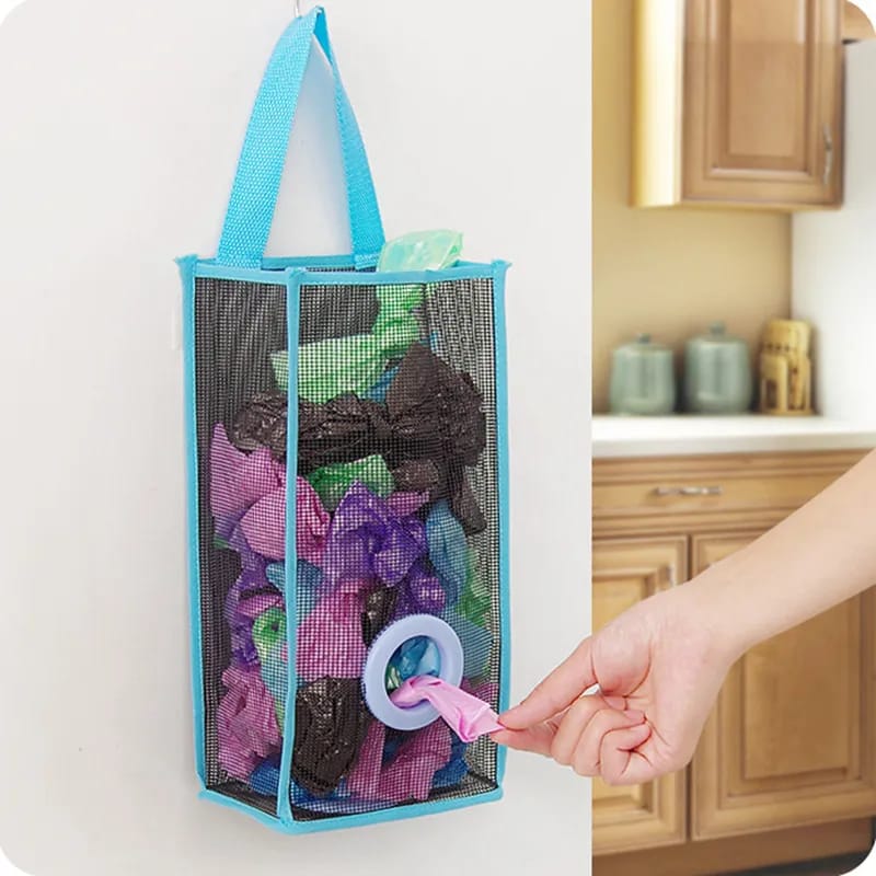 Grocery Bags Holder Organizer Trash Bag Hanging Storage Mesh Dispenser Kitchen Reusable Garbage Bag Wall Mount