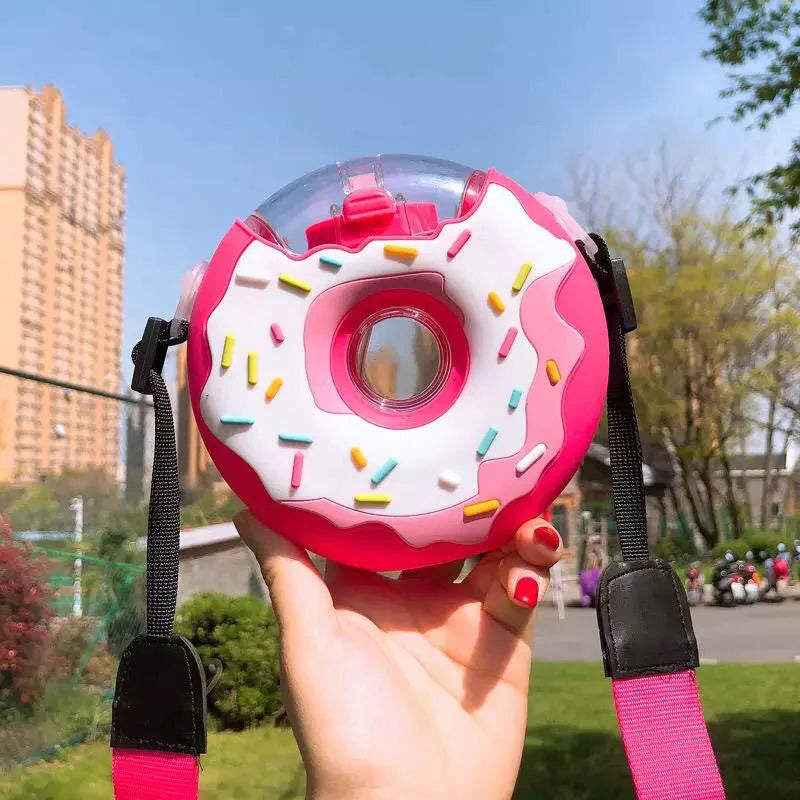 Cute Donut Kids Water Cup Straw Cup Outdoor Portable Water Cup Silicone Anti-fall Baby Water Bottle With Shoulder Straps