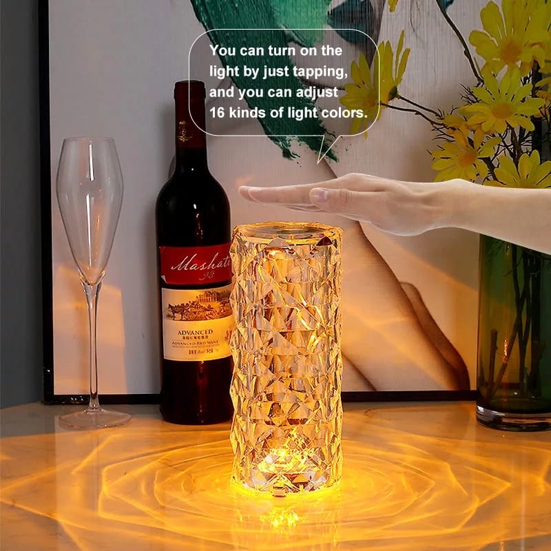 USB Rechargeable Acrylic Diamond Table Lamp, Diamond Touch Sensor Battery Desk Lamp, LED Romantic Desk Light