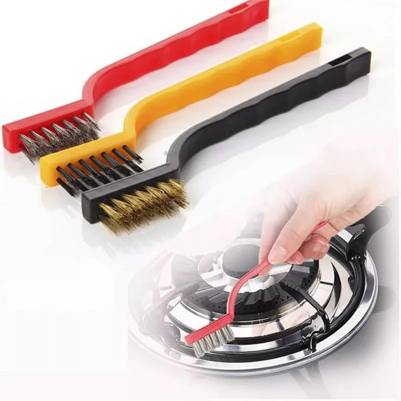 Pack of 3 Gas Stove Cleaning Wire Brushes Copper, Nylon, Wire Household Cleaning Tool, Metal Cleaning Grinder Fitter Machine Cleaner