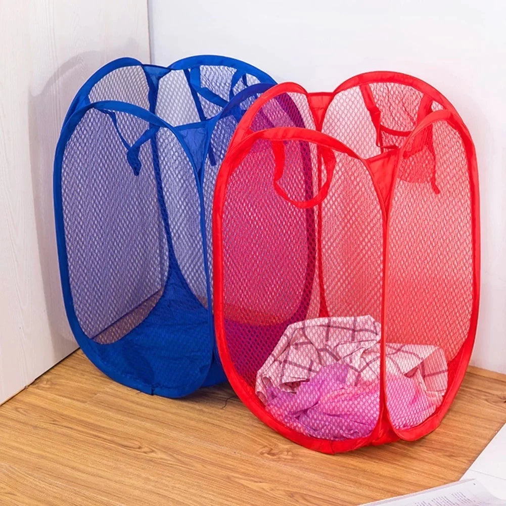 Foldable Laundry Basket Mesh Hamper Washing Clothes Bag Storage Bin Home Laundry Accessories Storage Supplies