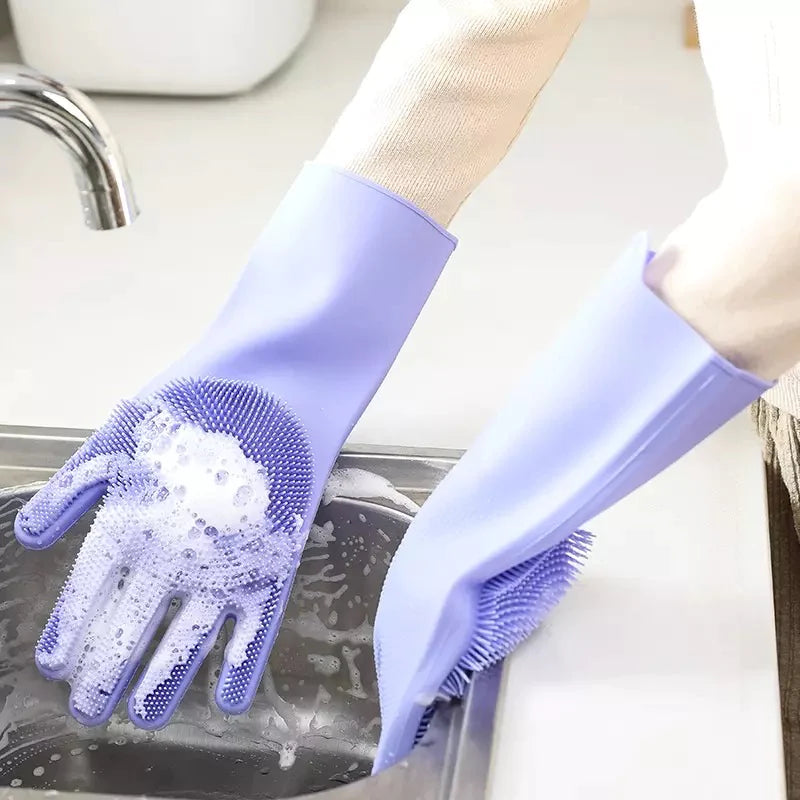 Dishwashing Cleaning Gloves Magic Silicone Rubber Dish Washing Gloves for Household Sponge Scrubber Kitchen Cleaning Tools