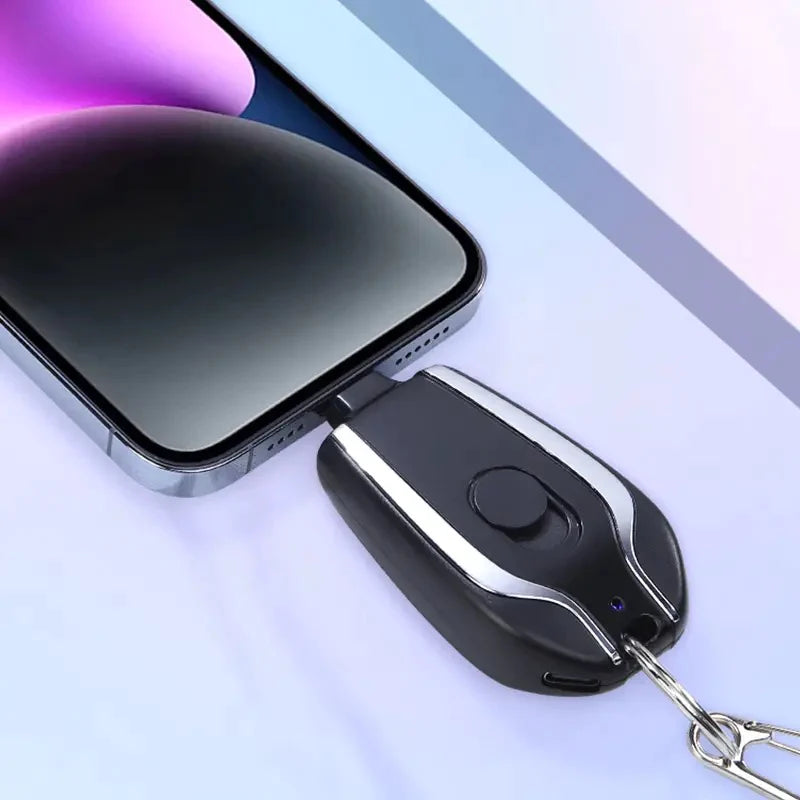 Portable Keychain Charger |Ultra-Compact Mini Battery Pack | Fast Charging Backup Power Bank For Type-C & Iphone Devices