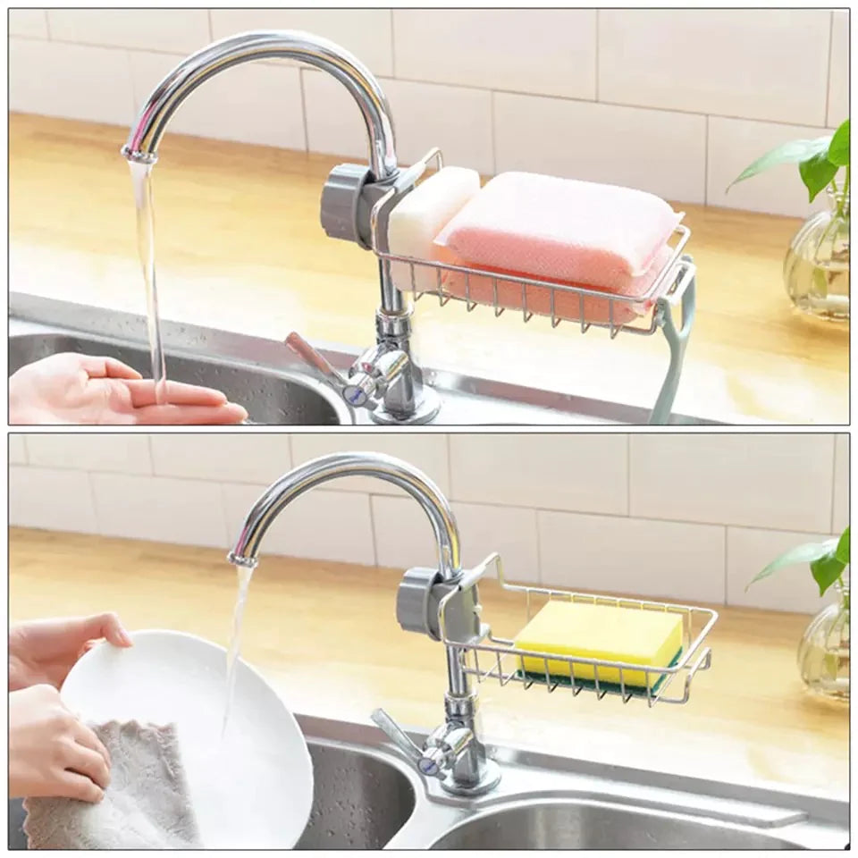 Kitchen Stainless Steel Sink Drain Rack Sponge Storage Faucet Holder Soap Drainer Shelf Basket Organizer Bathroom Accessories