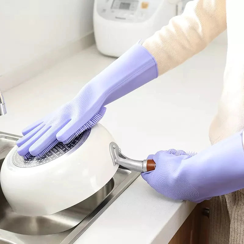 Dishwashing Cleaning Gloves Magic Silicone Rubber Dish Washing Gloves for Household Sponge Scrubber Kitchen Cleaning Tools