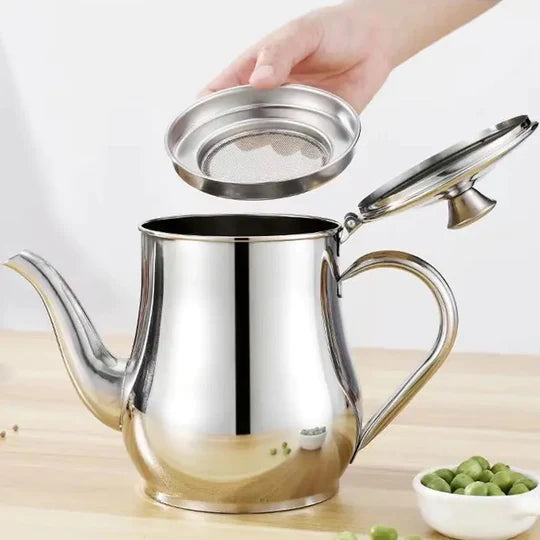 Stainless Steel Oil Jug Large Capacity Leak-proof Strainer Filter Dripping Oil Kitchen Tools Thickened Long Spout Container