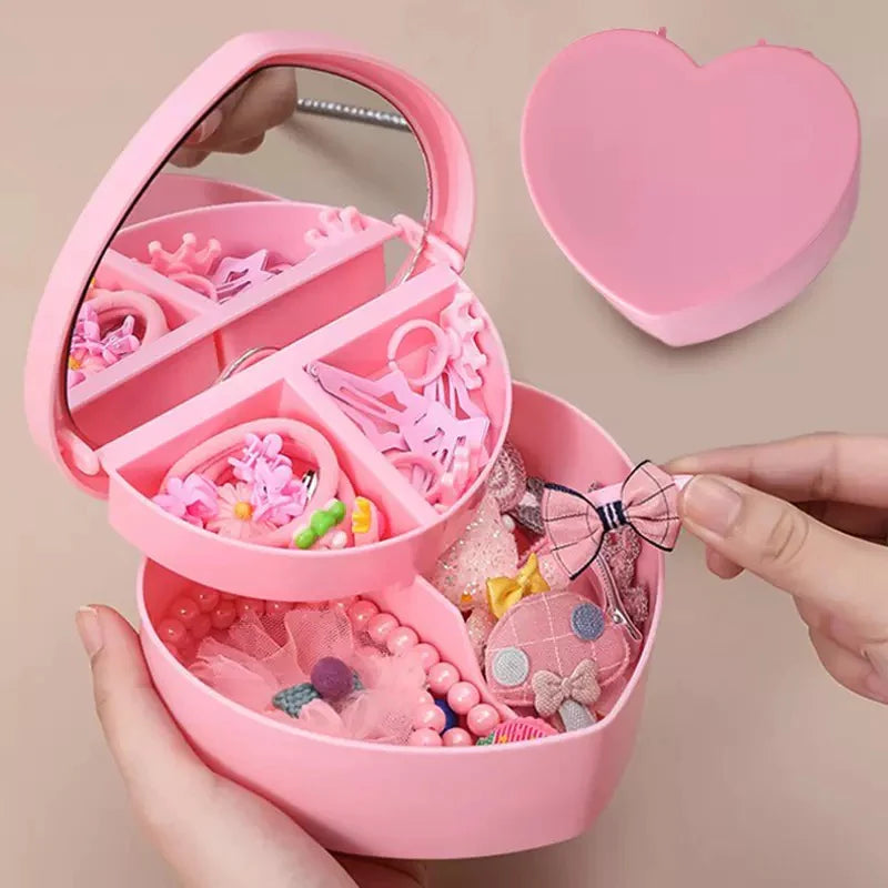 Heart Shape Jewelry Organizer With Mirror, Display Earrings Ring Jewelry Case Box, Double Layer Jewelry Organizer With Mirror, Pink Girl Heart Storage Box