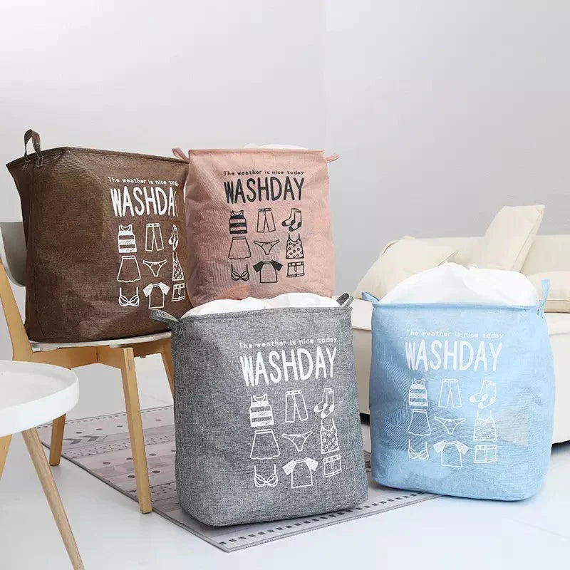 WASHDAY waterproof and collapsible laundry/storage basket with drawstring. It is perfect for storing duvets, bedsheets, dirty laundry, children’s toys etc.