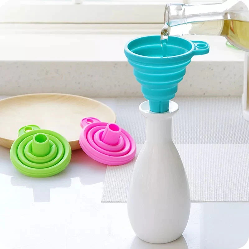 Sleek Silicon Funnel, Flexible Silicone Foldable Kitchen Funnel, Kitchen Funnels for Bottle Liquid Transfer