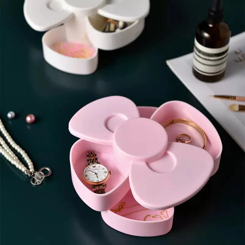 Earring Storage Box Bow-Shaped Holder Rotary Makeup Necklace Creative Desktop Decorative Small Container Jewellery Case