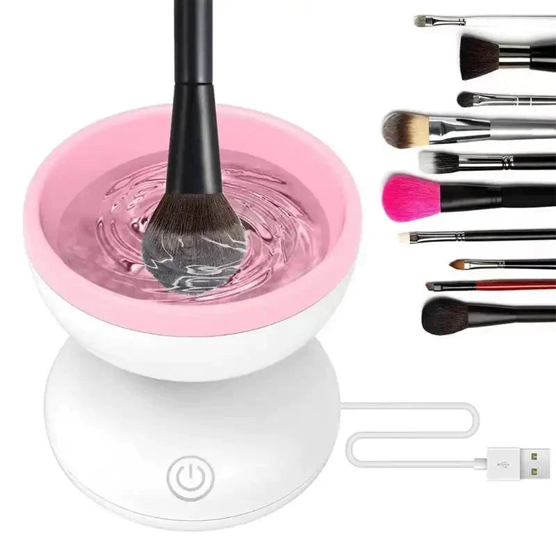 Automatic Makeup Brush Cleaner Machine , Electric Makeup Brush Cleaner, Portable ABS Silicone Makeup Brush Bowl Washing Tool