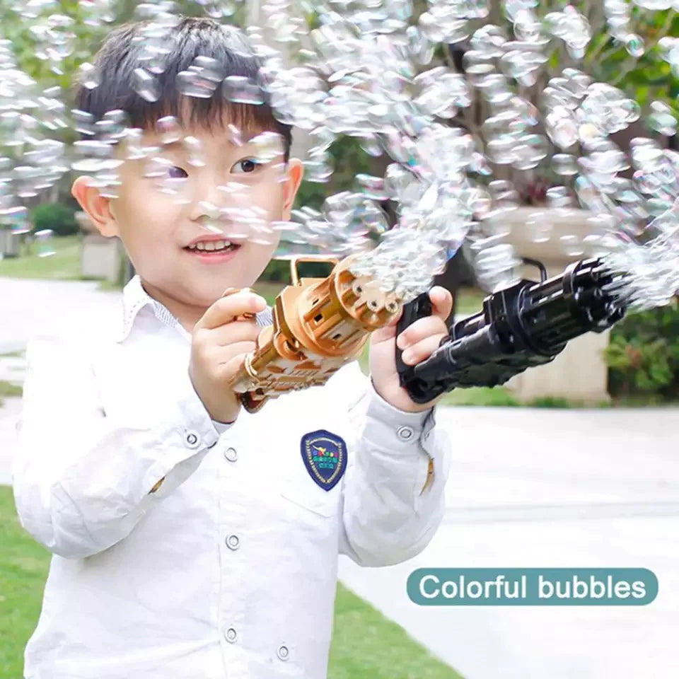 Kids Automatic Gatling Bubble Machine Toys Summer Soap Water Bubble Machine Cell Operated Automatic Gatling Bubble Gun