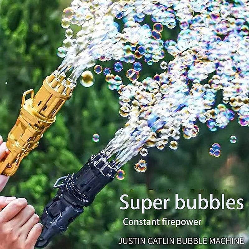 Kids Automatic Gatling Bubble Machine Toys Summer Soap Water Bubble Machine Cell Operated Automatic Gatling Bubble Gun