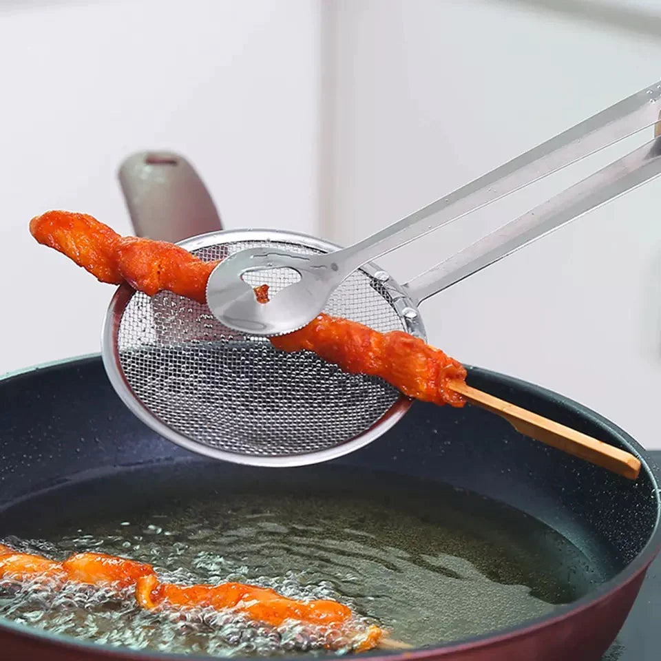 2 in 1 Frying Kitchen Tong with Strainer, Stainless Steel Frying Filter Clip, Deep Frying and Drain Oil Fried Food Tong