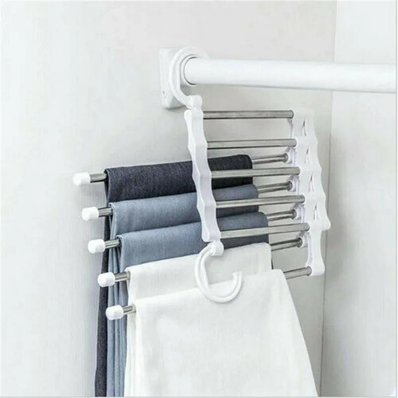 5in1 Multi Functional Stainless Steel Jeans Clothes Organizer Folding Storage Rack Space Saver Storage Rack for Hanging