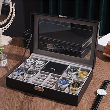 Slots Watch Boxes Storage Organizer, PU Leather Bracelets Rings Watches Display Jewelry Box, Lockable Watch Storage Case, Multi-function Watch Jewelry Box